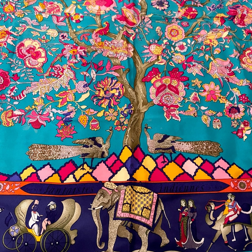 RARE Vintage (90s)Hermes Silk Twill “Fantaisies Indiennes" by Loïc Dubigeon … - Picture 6 of 10
